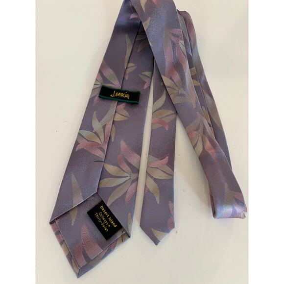J. Garcia Men's Silk Necktie Pastel Purple Pink Green All Over Leaves Print JL - Picture 3 of 8